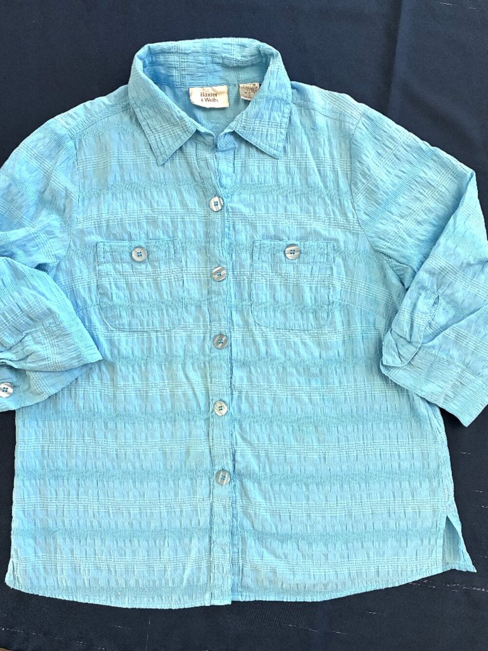 Baxter & Wells 3/4 Buttoned Sleeve w/Front Pocket & Split Side Aqua Women's Sz L